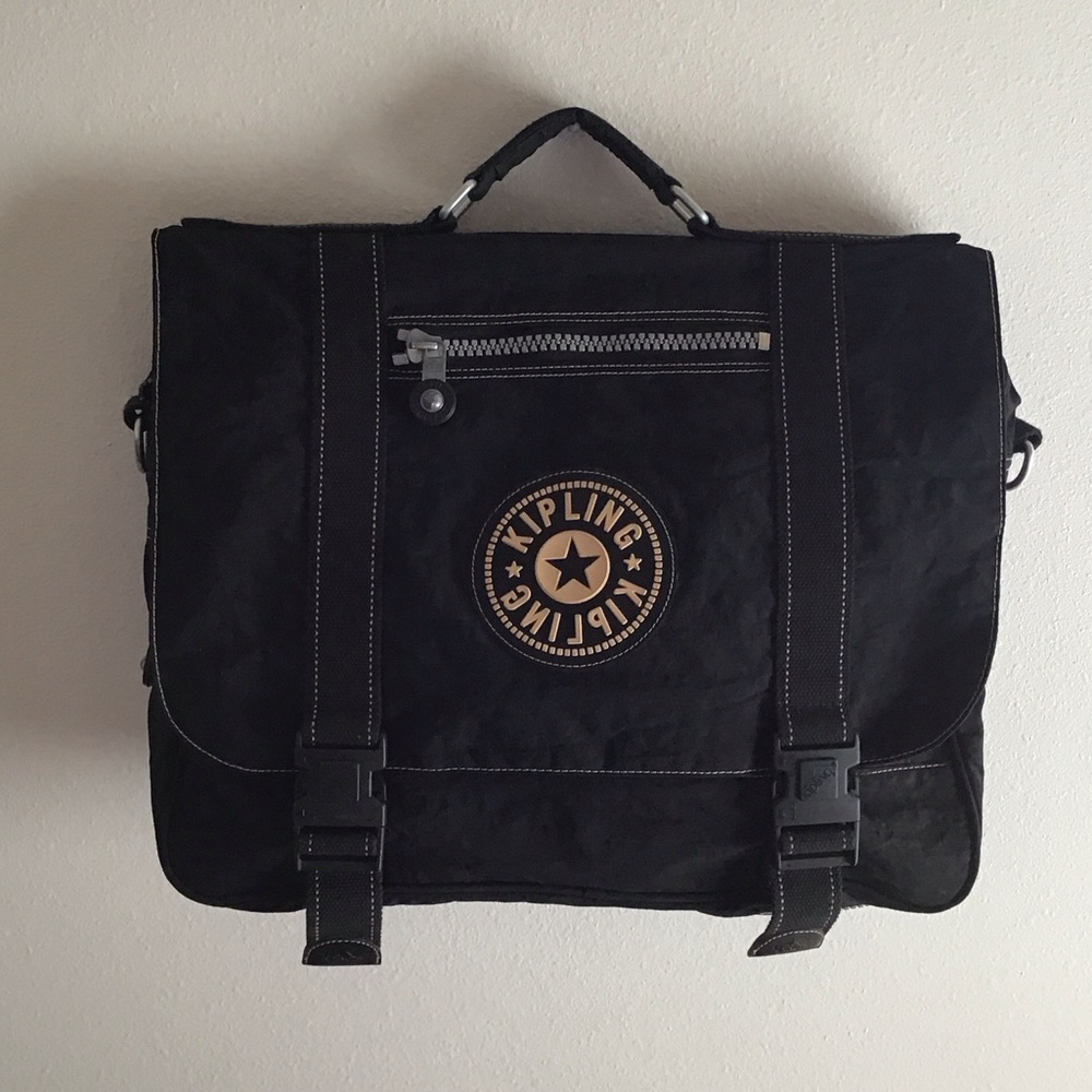 ✔️Kipling Black/Cream Expandable Messenger Bag w/Crossbody Strap
